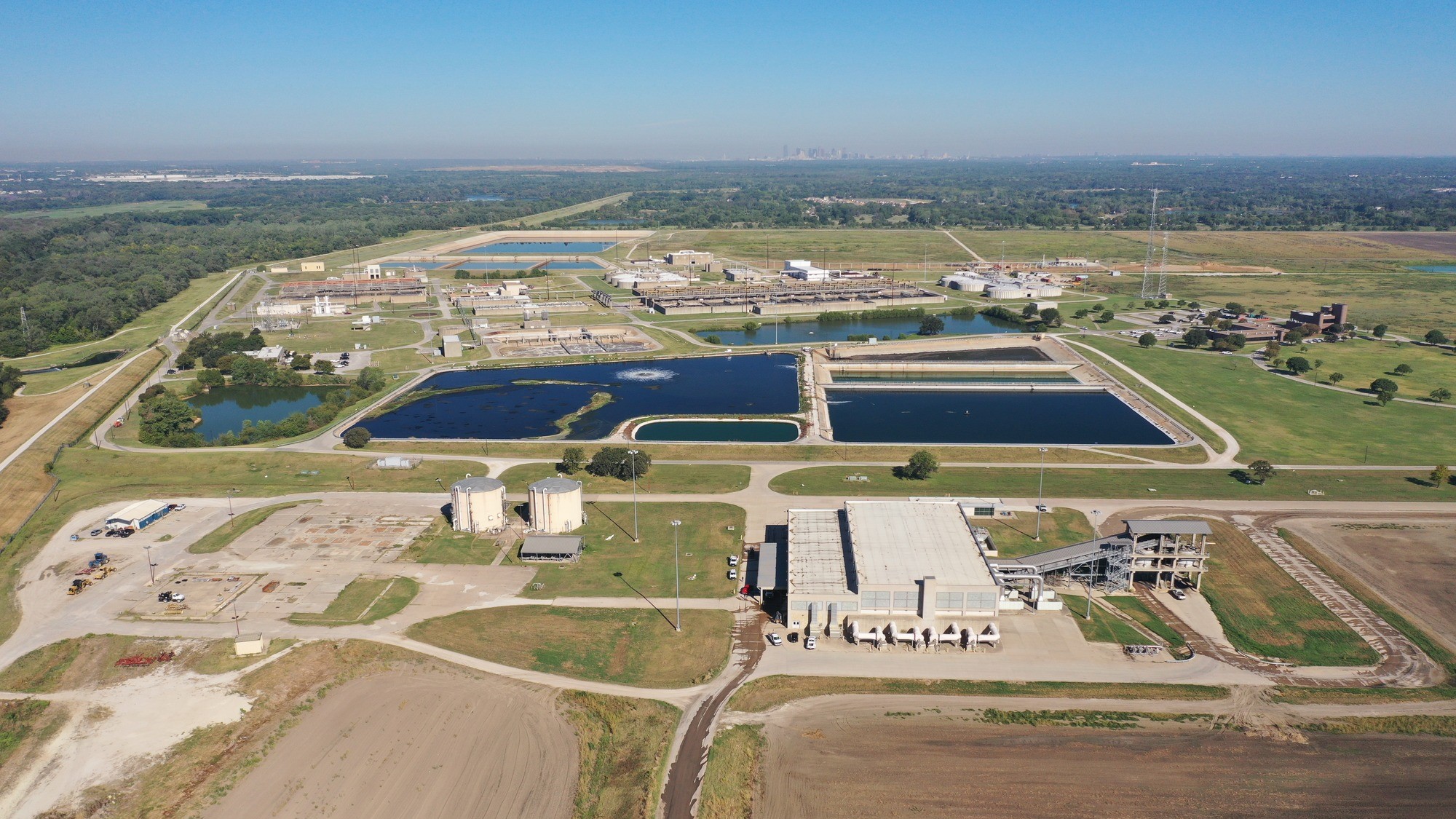 aerial view of a wastewater treatment plant