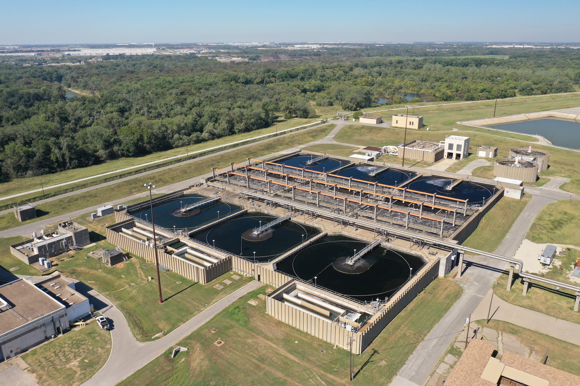 aerial view of a wastewater treatment plant