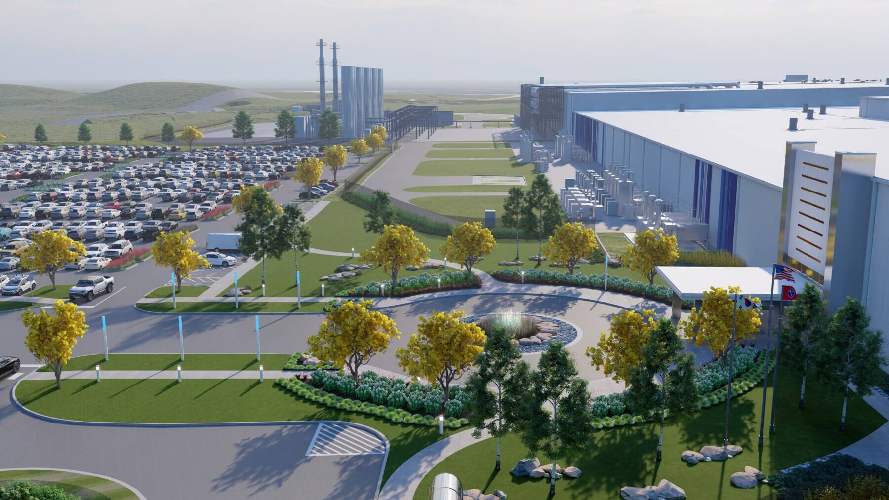 a rendering of the entrance for the Ultium Spring Hill battery plant