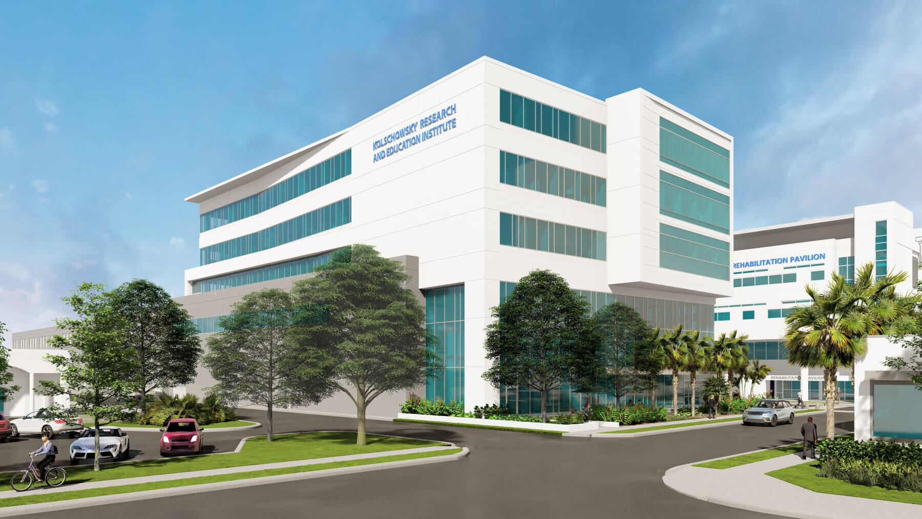 exterior of the new research and education building at Sarasota Memorial Hospital