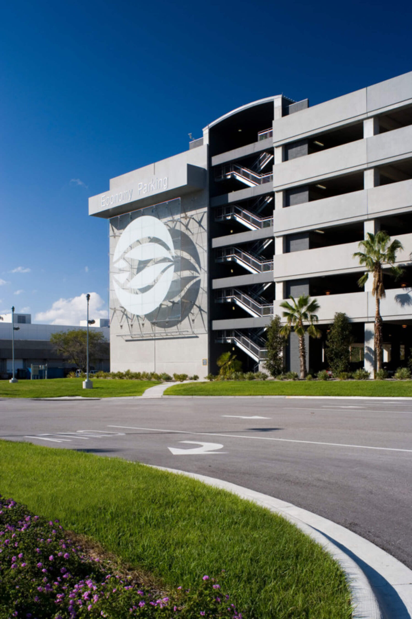 the exterior of the economy parking garage at Tampa International Airport during the day