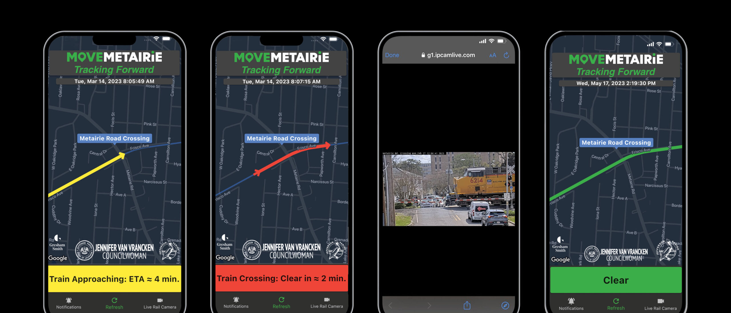 Screenshots from Move Metairie Tracking Forward app