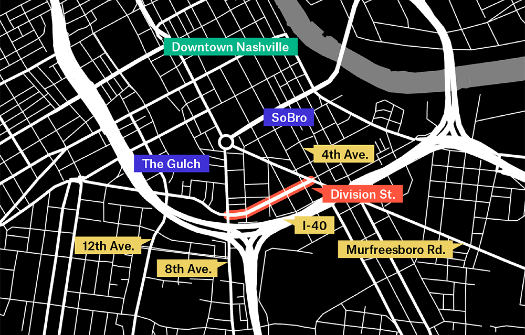 Map showing Division Street in Nashville