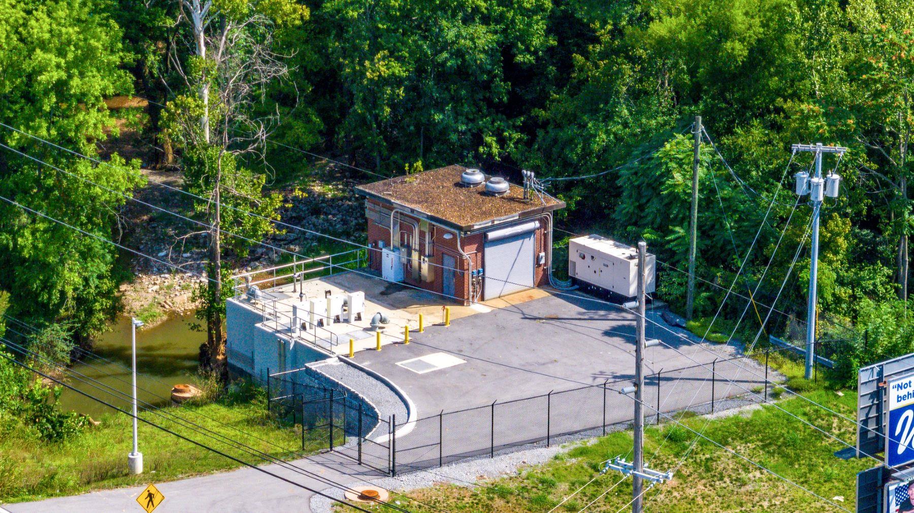 Aerial view of a wastewater pumping station