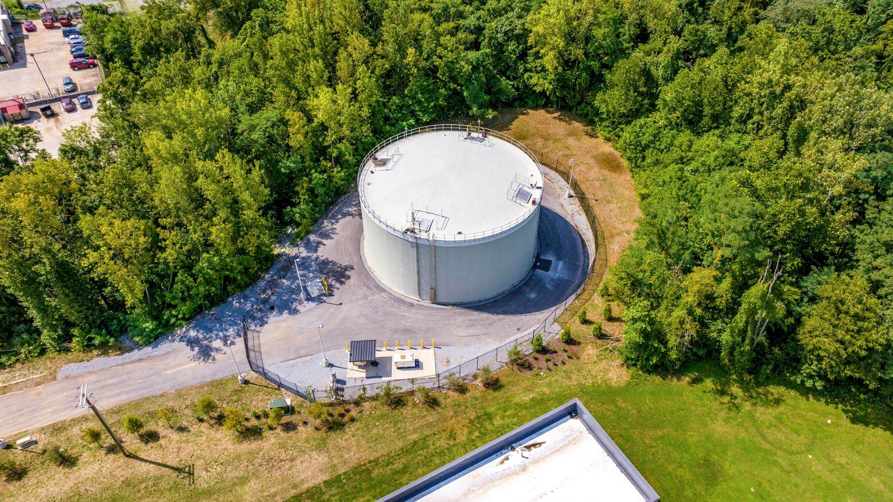 Aerial view of a wastewater equalization storage tank