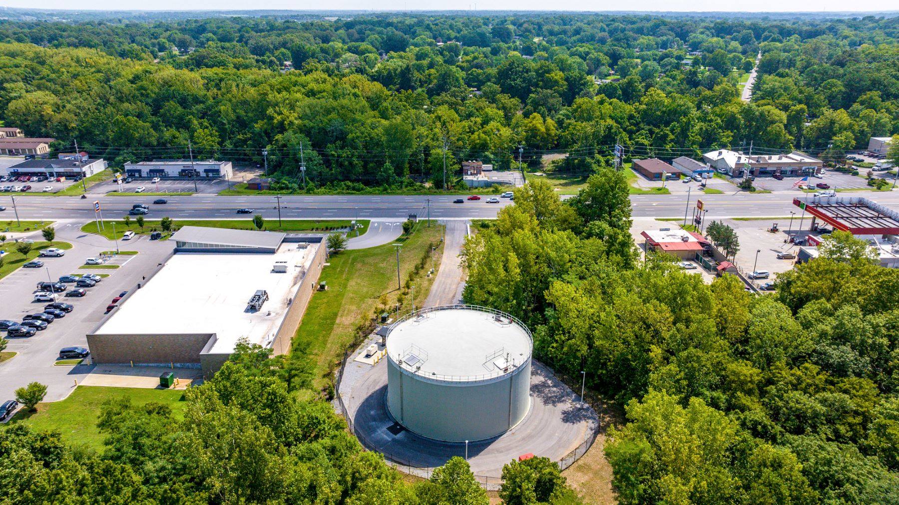 Aerial view of a wastewater equalization storage tank